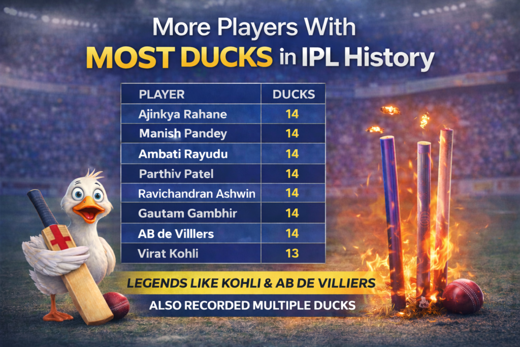 IPL players with most ducks list stats table top 10 batsmen ducks