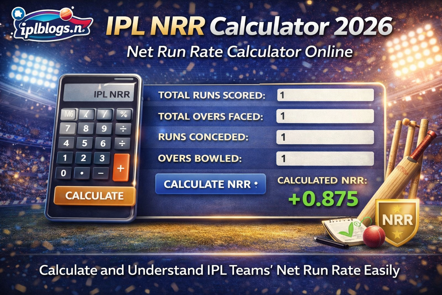 IPL NRR calculator 2026 net run rate calculation tool online