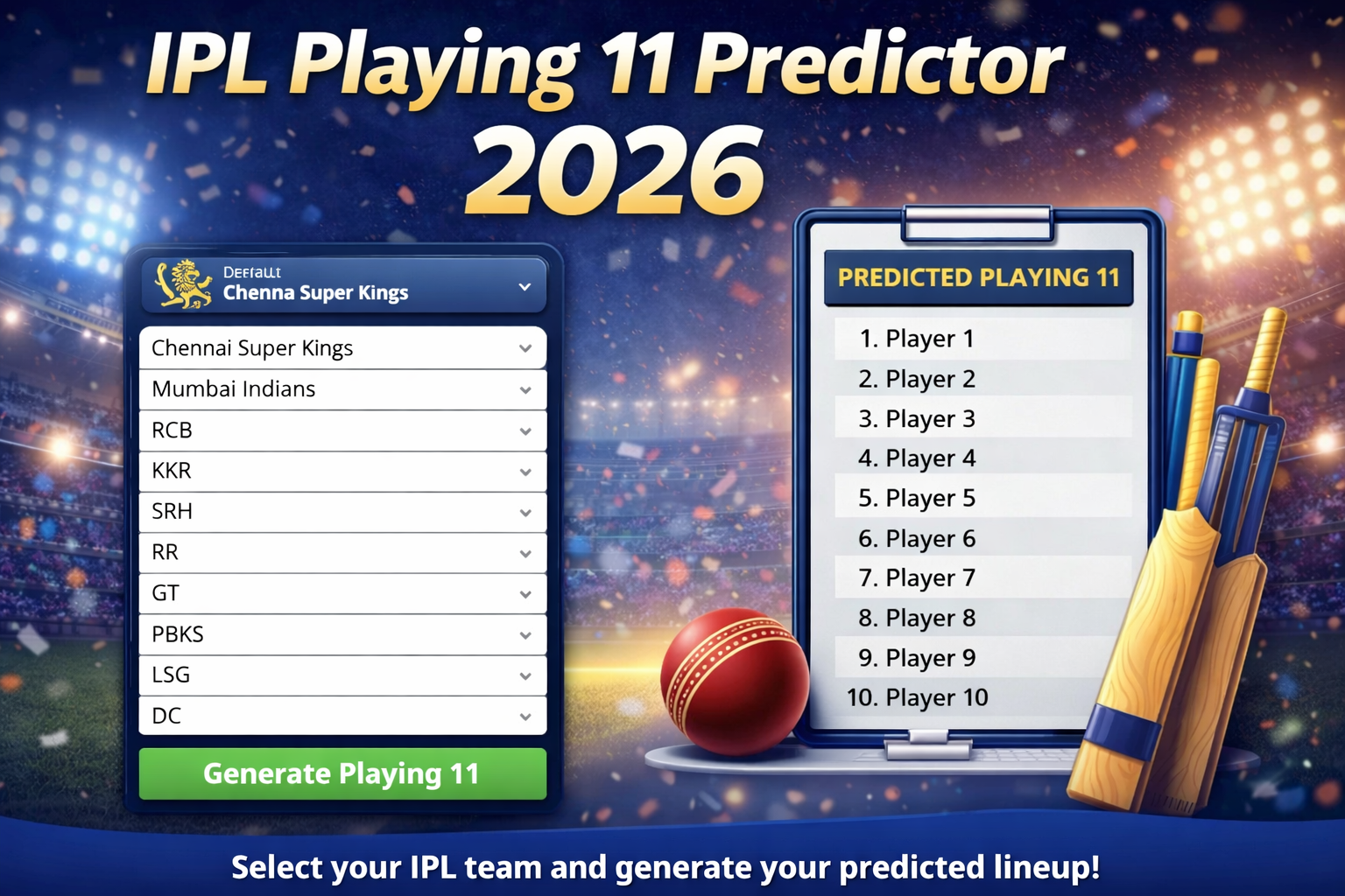 IPL 2026 playing 11 predictor tool online for team lineup and match analysis